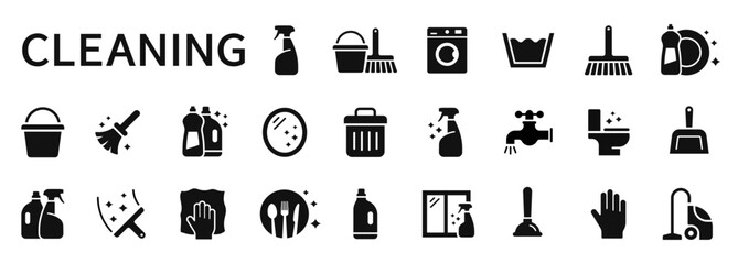 Cleaning icons set. Washing, cleaning, laundry symbol. Vector illustration