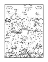 Elephant connect the dots puzzle and coloring page, activity sheet for kids
