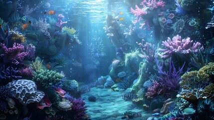 Wall Mural - about abstract nature underwater garden growth with seashells and fish