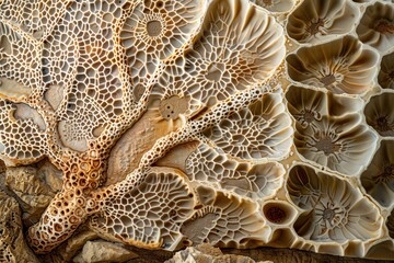 Poster - A highly detailed close-up shot displaying the intricate textures and patterns of coral fossils