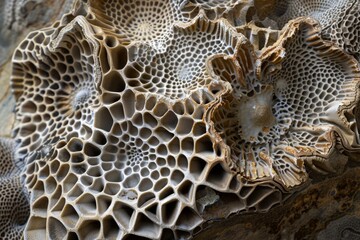Leinwandbilder - This close-up showcases weathered patterns and textures on ancient coral fossils with remarkable clarity