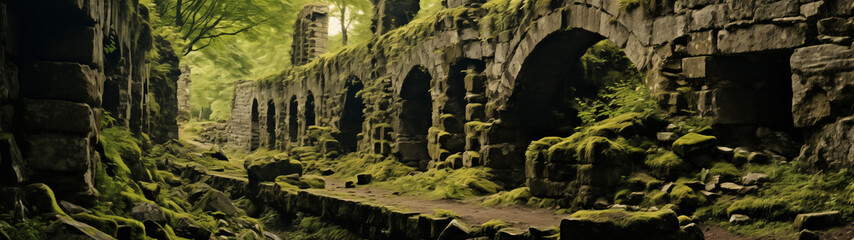 Poster - Old Moss-Covered Arched Ruins in the Woods