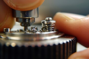 Aufkleber - Macro shot of a professional setting a small gear in a watch mechanism