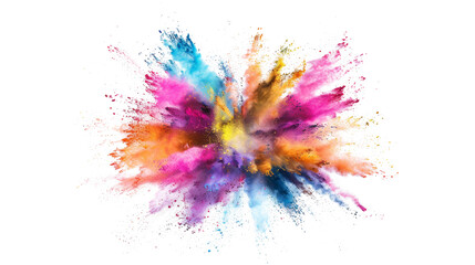 Sticker - An explosion of multicolored powder and chalk pieces, suspended in mid-air, isolated on a white background, clipping path, cut out
