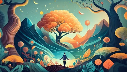 Wall Mural - Abstract concept of mindfulness and slow living illustration