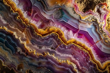 Poster - The cross-section of an agate stone revealing a spectrum of colors and layered patterns, showcasing its natural beauty