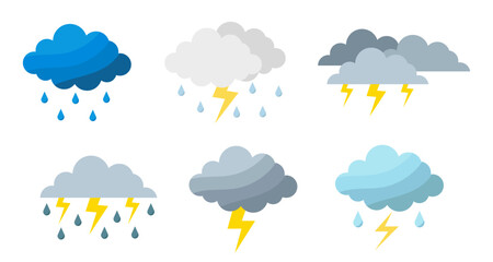 rain storm clouds. bad weather vector icon collection.