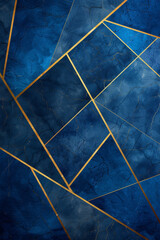Wall Mural - Abstract gold geometric lines on blue background create a striking wallpaper design.