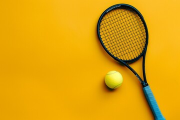 Orange background with a racket and a tennis ball. A backdrop with space for sports-themed text. Lawn Tennis Championships