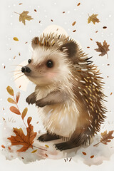 Wall Mural - Domesticated hedgehog with whiskers standing in snowy leaves