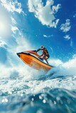 Freestyle jet ski driver jumping on waves