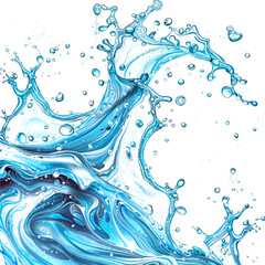 Wall Mural - Blue water spinning with small bubbles, flowing in the shape of a wave on a transparent PNG background - Generative AI