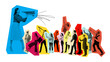 © Lustre - Contemporary art collage. Woman, leader using megaphone, with various business people in vibrant color blocks reacting. Concept of business development and collaboration, teamwork, teambuilding. Ad