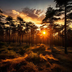 Wall Mural - sunset in the forest