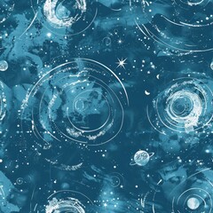 Wall Mural - enigmatic blue universe background with celestial elements