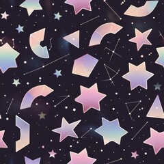 Wall Mural - Cosmic Patterns with Pastel Colored Stars and Planets on Dark Background