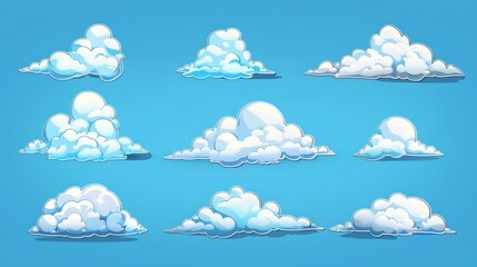 Poster - This is a cartoon white cloud with different shapes on a blue background. Modern decoration element.