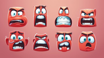 Sticker - A funny cartoon face with different expressions. Modern illustration.