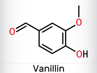 Poster - Vanillin molecule. It is flavor compound. Skeletal chemical formula