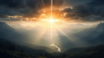 Wall Mural - beam sun over mountains