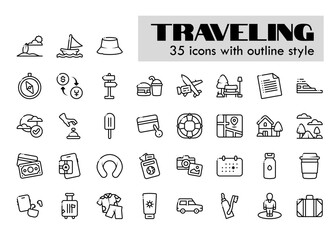 Canvas Print - traveling activities outline style icon set