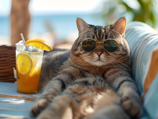 Cool Cat in Sunglasses Relaxing in a Sunny Spot