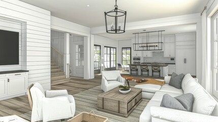 Wall Mural - A grey and white modern farmhouse. 