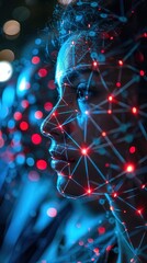 Poster - technology futuristic digital concept abstract network business future ai face information background