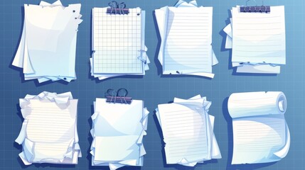 Poster - Isolated set of blank white checkered and lined pieces with wrinkled texture isolated on transparent background.