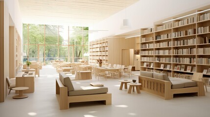 Sticker - minimalist library interior