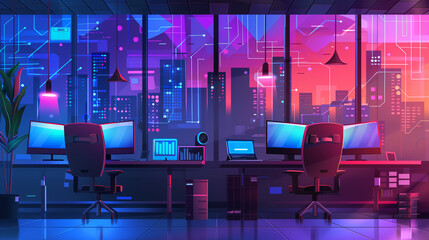 Poster - modern tech company office background 