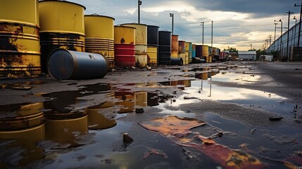 Wall Mural - stacked leaking oil barrel