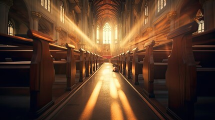 Canvas Print - lighting blurred church interior