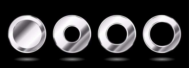 Poster - Four silver coins and circles, realistic frames, luxury graphic design elements. Vector illustration.