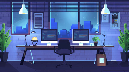 Poster - modern tech company office background 