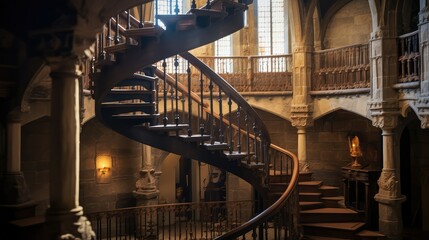 Canvas Print - spiral blurred medieval building interior