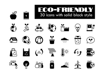 Poster - eco-friendly and sustainability solid black style icon set