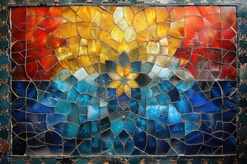 Poster - mosaic abstract textured pattern wall background colored tile art decorative design