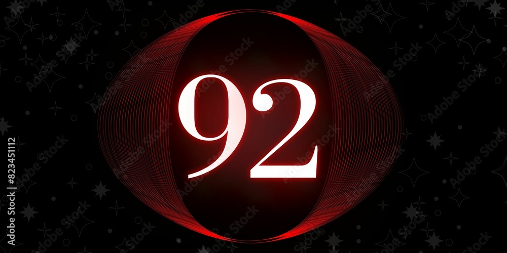 Number 92. Banner with the number ninety two on a black background and ...