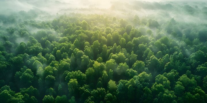 Aerial view of dense forest capturing carbon emissions for environmental sustainability. Concept Aerial Photography, Environmental Conservation, Carbon Emissions, Sustainability, Forest Ecosystems