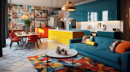 Wall Mural - vibrant blurred apartment interior