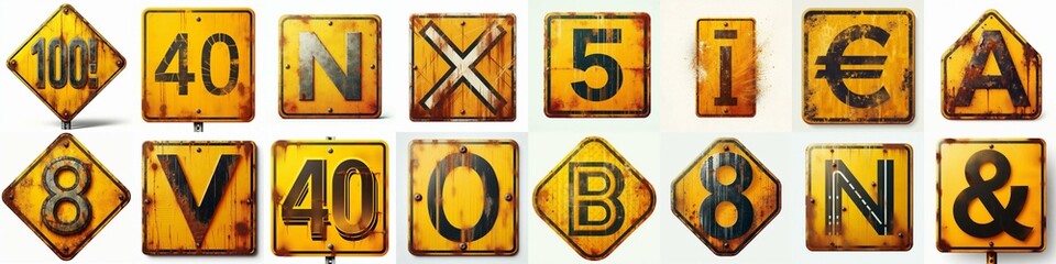 Yellow Road traffic sign Lettering Typeface. AI generated illustration