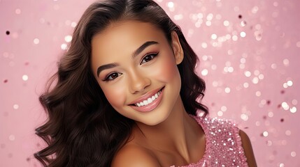 Wall Mural - portrait pink glitter background for photo