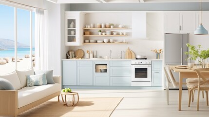 Wall Mural - cabinets blurred coastal interior mockup