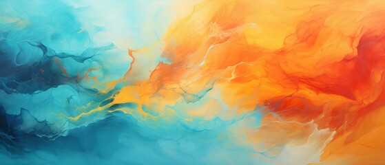 Vivid orange and turquoise watercolor splash background, blending seamlessly,