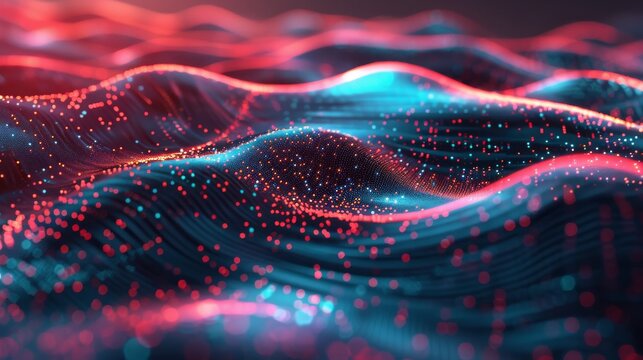 Modern background of wavy particles with futuristic technology
