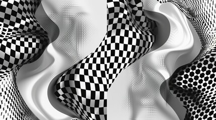 An abstract black and white cover design set in pixelated style