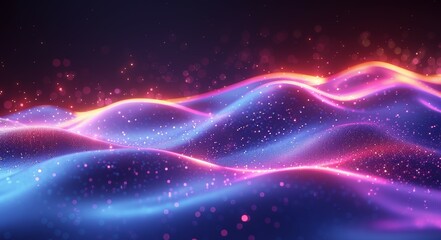 Wall Mural - Floating liquid shapes in blues and purples on a futuristic background. Modern illustration of retro wave shapes in blues and purples