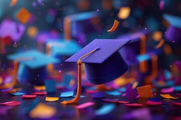 Wall Mural - congratulations with graduation hat. 3d rendering illustration