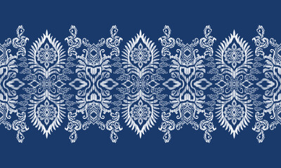 Wall Mural - Hand draw Ikat paisley embroidery.geometric ethnic oriental pattern traditional.Aztec style abstract vector illustration.blue background.great for textiles, banners, wallpapers, wrapping.